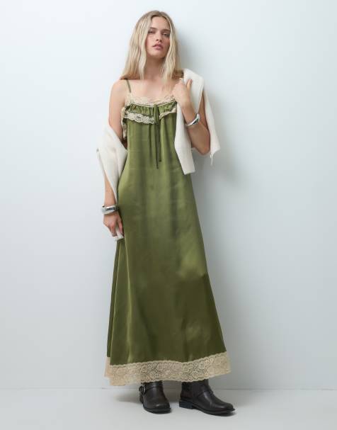 Reclaimed Vintage Satin-Jacquard-Slipkleid mit Spitzenbesatz - view 1