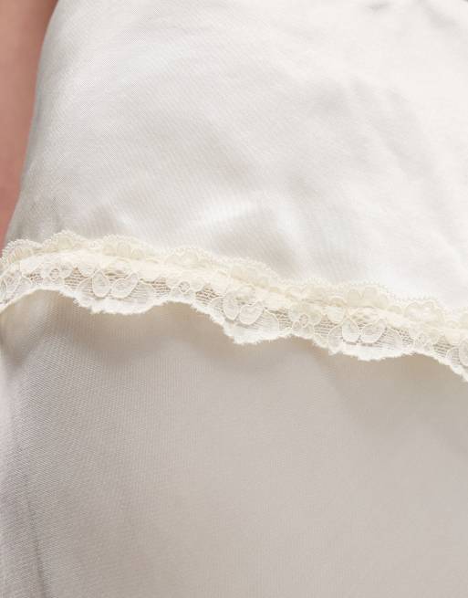 Reclaimed Vintage satin maxi slip skirt with layered frill in cream, 5 of 5