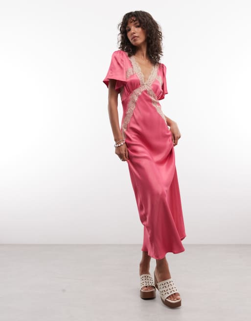 Reclaimed Vintage satin maxikjole i pink, 2 af 4