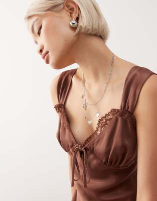 Reclaimed Vintage Satin Mini Dress With Lace Trim In Brown