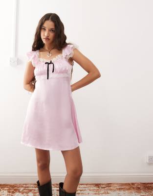 Reclaimed Vintage Satin Mini Tea Dress In Purple