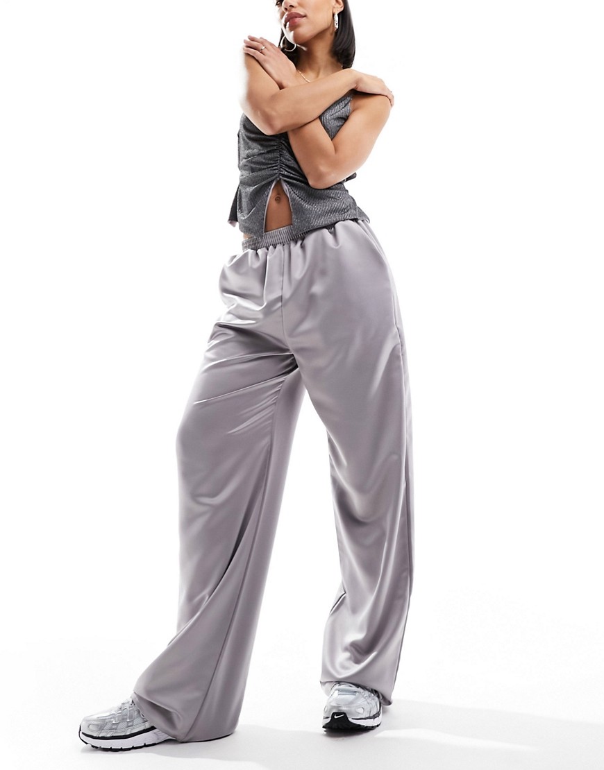 Reclaimed Vintage Satin Pull On Pants In Silver