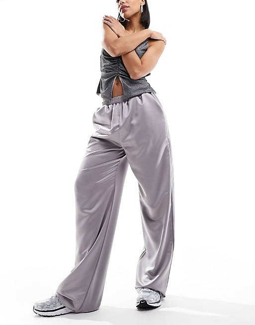 Reclaimed Vintage satin pull on trouser in silver | ASOS