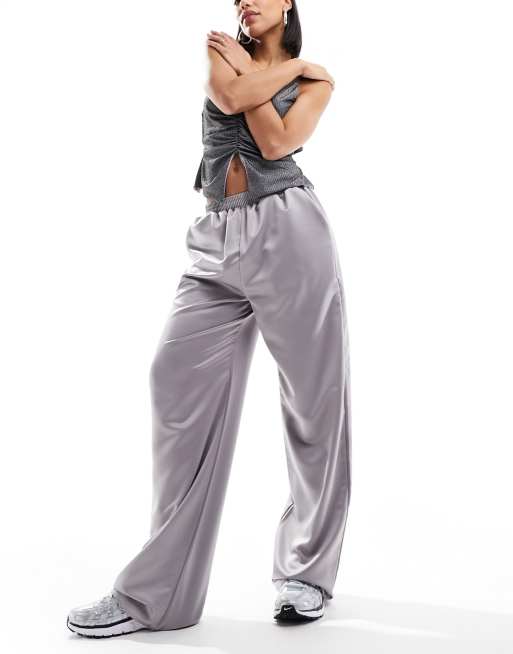 Silver satin pants outlet