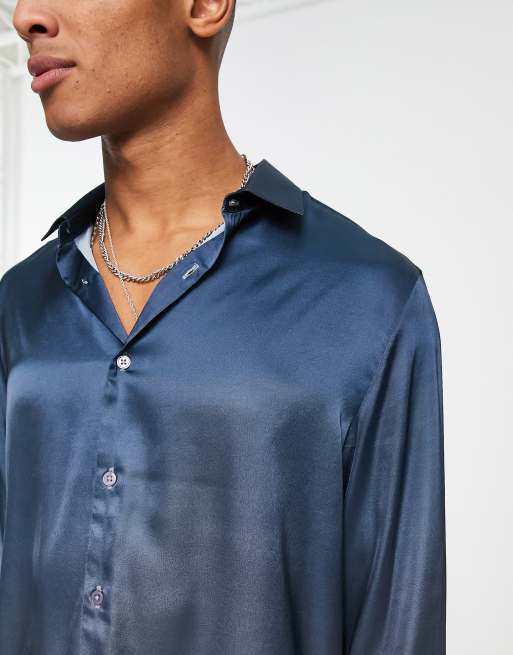 Reclaimed Vintage satin shirt co ord in blue ombre ASOS