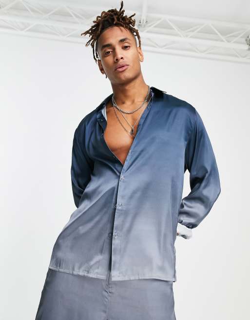 Reclaimed Vintage satin shirt in blue ombre part of a set