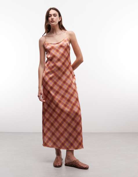 Reclaimed Vintage satin slip dress in check - view 1