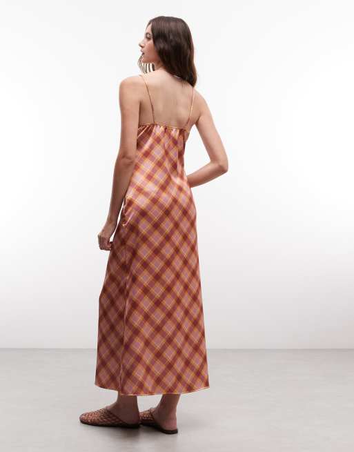 Reclaimed Vintage satin slip dress in check, 4 of 4
