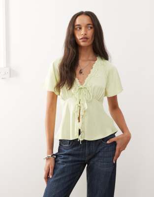 satin tea top with lace in sage green