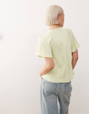 Reclaimed Vintage Satin Tea Top With Lace In Green