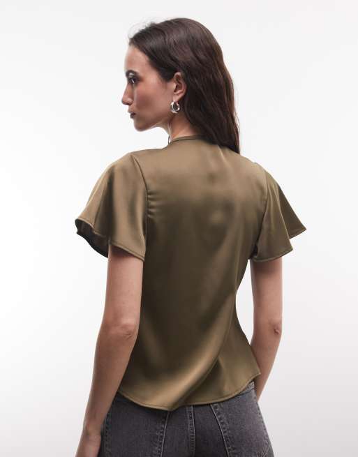 Reclaimed Vintage Satin-Top mit Bindung vorn in Oliv, 4 von 4