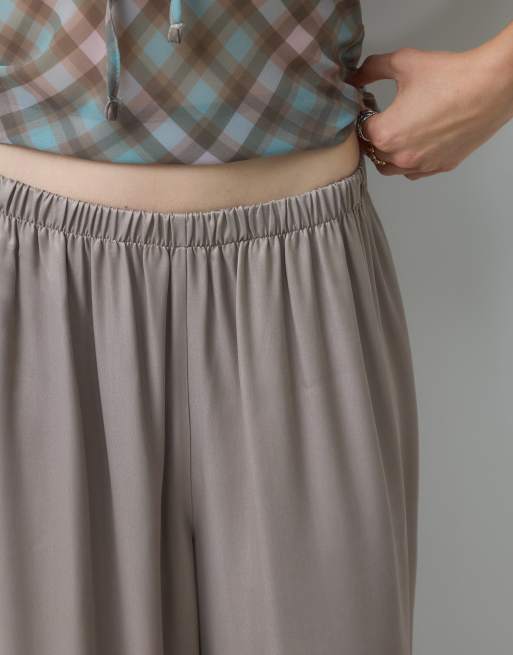 Reclaimed vintage satin trouser with lace trim in mushroom, 2 of 5