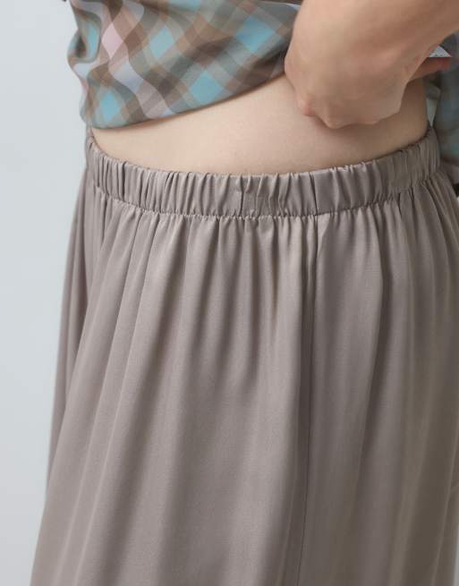 Reclaimed vintage satin trouser with lace trim in mushroom, 4 of 5