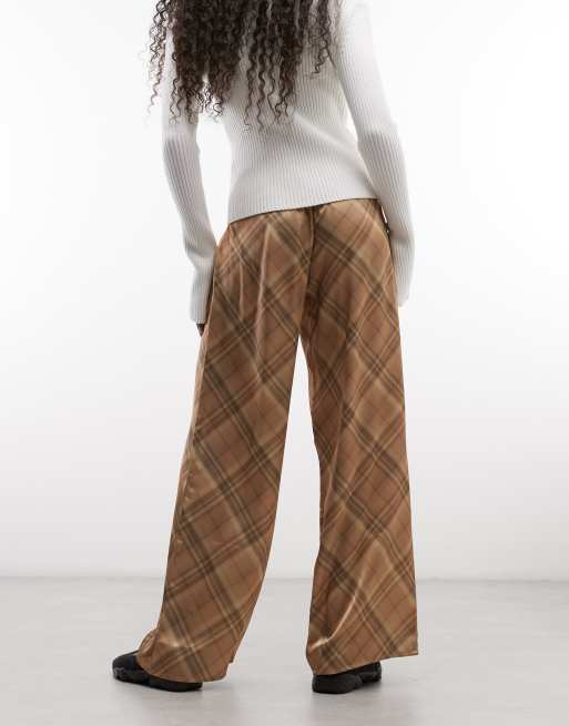 Reclaimed vintage satin wide leg pants in beige check, 5 of 5