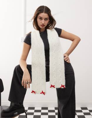 Reclaimed Vintage scarf with red bows in white