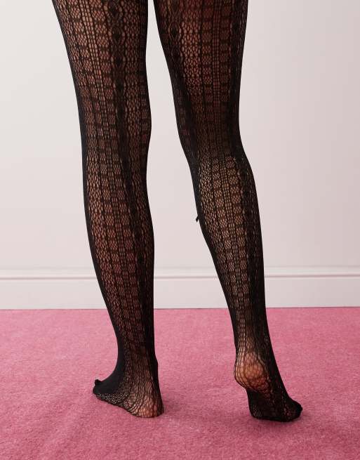 Reclaimed Vintage – Schwarze Spitzenstrumpfhose mit gerüschten Zierausschnitten, 3 von 4