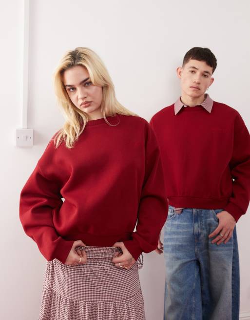 Reclaimed Vintage – Schweres, kurzes Unisex-Sweatshirt in Burgunderrot mit kastigem Schnitt