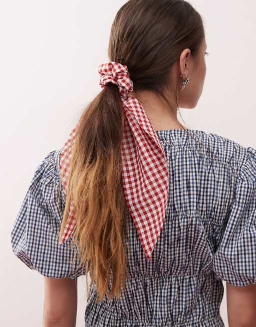Reclaimed Vintage scrunchie with ties in red gingham, 3 of 4
