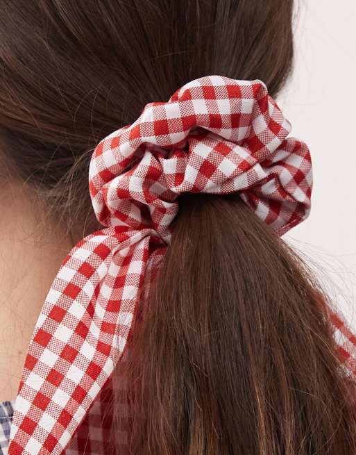 Reclaimed Vintage scrunchie with ties in red gingham, 4 of 4