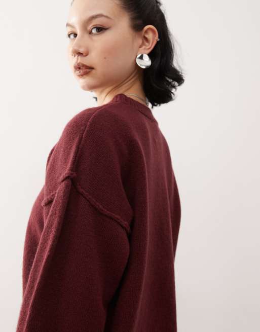 Reclaimed Vintage seam detail crew neck sweater in burgundy