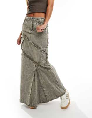 Reclaimed Vintage seam detail maxi cargo skirt in washed grey