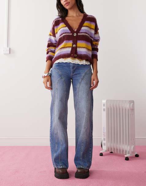 Reclaimed Vintage seam detail straight leg jean in mid blue wash - view 1