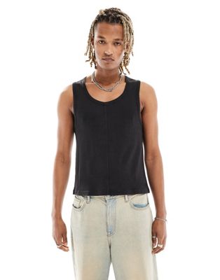 Reclaimed Vintage ribbed vest with seaming detail in washed black