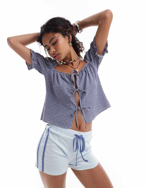 Reclaimed Vintage - Seersucker top met gestrikte voorkant en gingham ruit