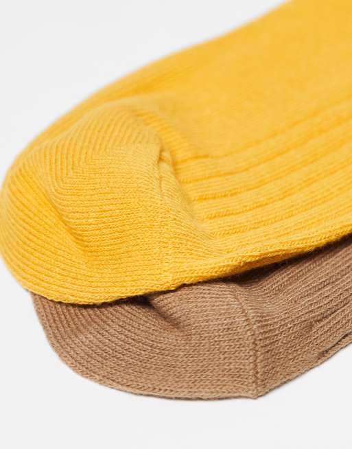 Reclaimed Vintage – Senapsgula och ljusbruna, ribbade, ankellånga strumpor, 2-pack, 3 av 3