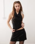[Reclaimed Vintage] Reclaimed Vintage sequin cowl neck party top in black (part of a set) L Black Sequin