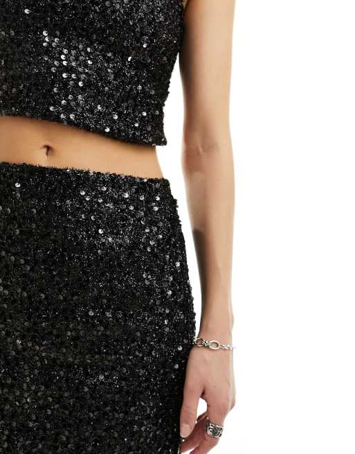 Reclaimed Vintage Sequin Midi Skirt in Black Part of A Set