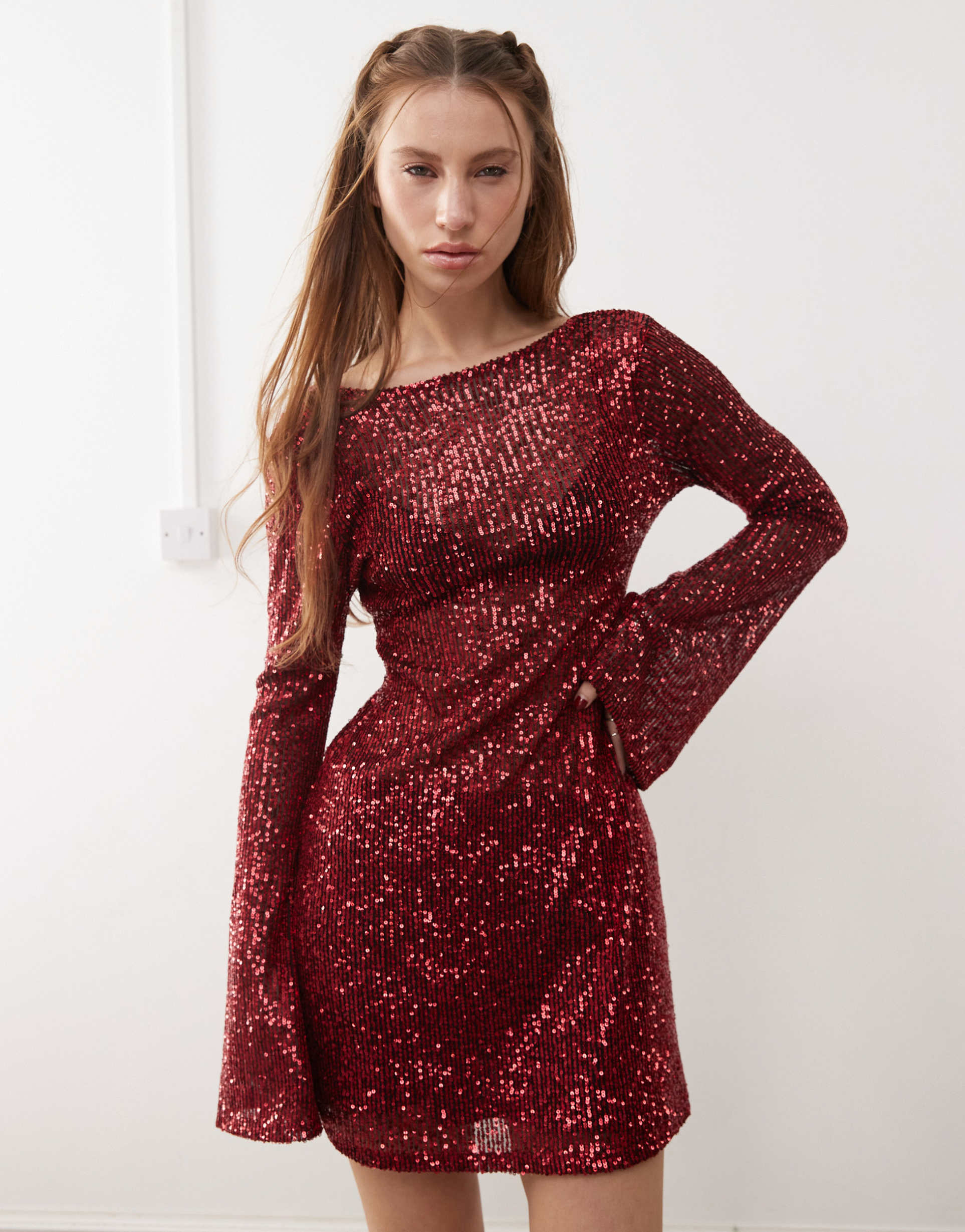 reclaimed vintage sequin mini dress in burgundy