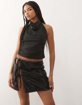 Reclaimed Vintage Sequin Mini Skirt With Side Ties In Black