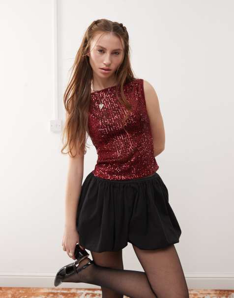 Reclaimed Vintage sequin party tank in burgundy - view 1