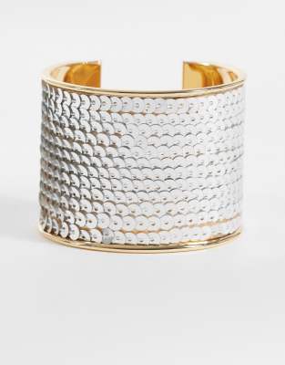 Reclaimed Vintage Sequined Cuff Bangle In Silver