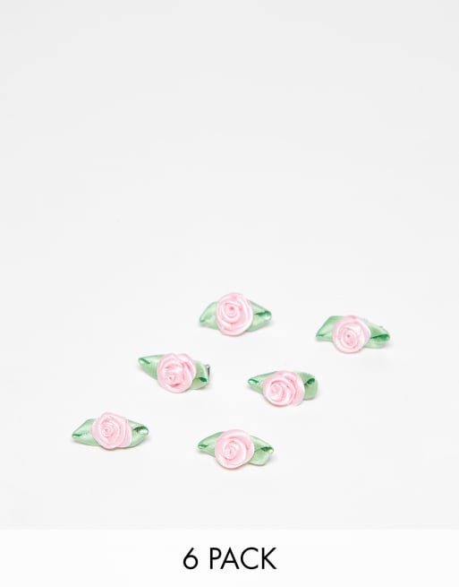 Reclaimed Vintage – Set aus kleinen Rosenhaarspangen in Rosa