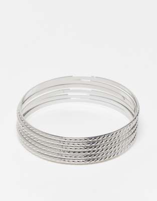 Reclaimed Vintage - Set aus schmalen Armreifen in Silber