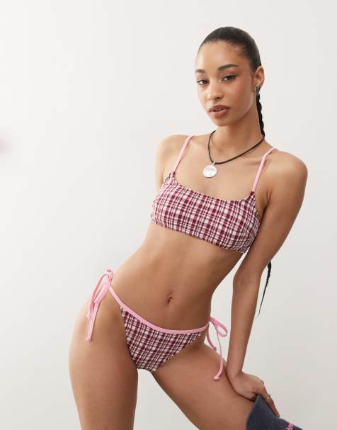 Reclaimed Vintage - Set bikini in seersucker rosa a quadretti - view 1