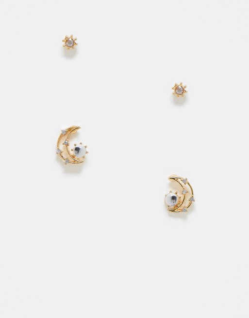 Reclaimed Vintage - Set di orecchini con luna e stella