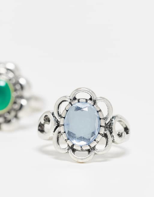 Reclaimed Vintage - Set met unisex stemmingsringen met steen en bloem, 3 van 4