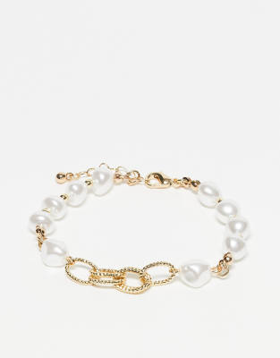 Reclaimed Vintage - Set mit 2 Unisex-Armbändern in Goldoptik mit verschiedenen Perlen-Bunt