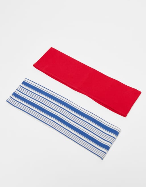Reclaimed Vintage - Set van 2 haarbanden in rood en blauw met wit gestreept, 3 van 3