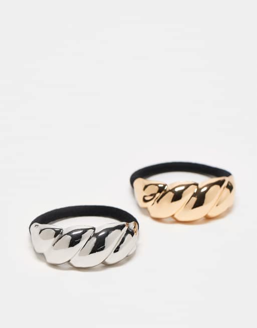 Reclaimed Vintage - Set van 2 haarelastieken met metalen detail in goud en zilver