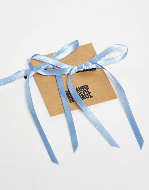 Reclaimed Vintage - Set van 2 haarspelden met strik in blauw, 3 van 4