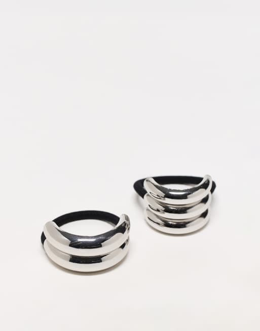 Reclaimed Vintage - Set van 2 metalen haarelastiekjes in zilver