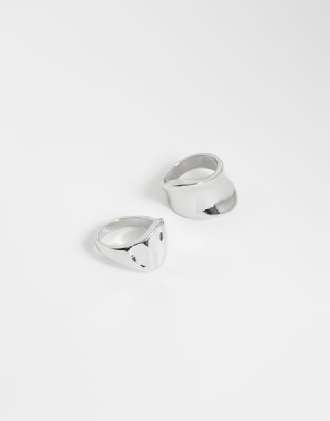 Reclaimed Vintage - Set van 2 uniseks gesmolten ringen in zilver - view 1