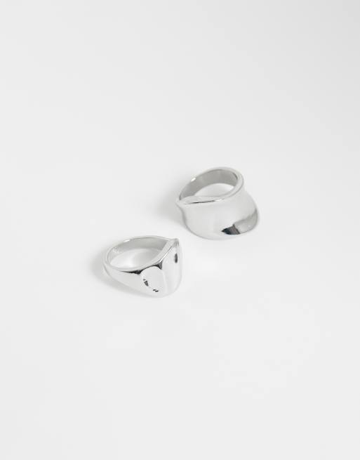 Reclaimed Vintage - Set van 2 uniseks gesmolten ringen in zilver