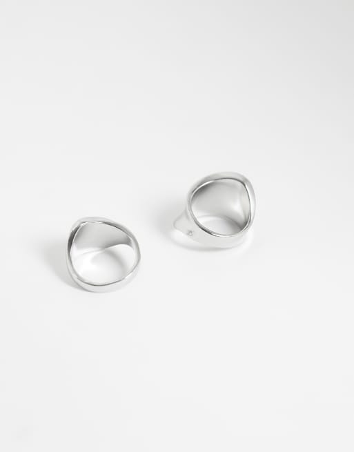 Reclaimed Vintage - Set van 2 uniseks gesmolten ringen in zilver, 3 van 3