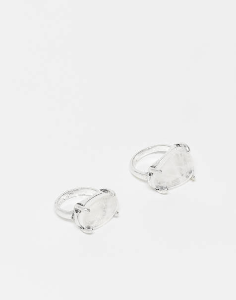 Reclaimed Vintage - Set van 2 uniseks ringen met imitatiestenen in zilver - view 1