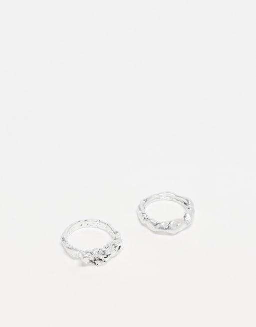 Reclaimed Vintage - Set van 2 uniseks ringen van gesmolten metaal in zilver